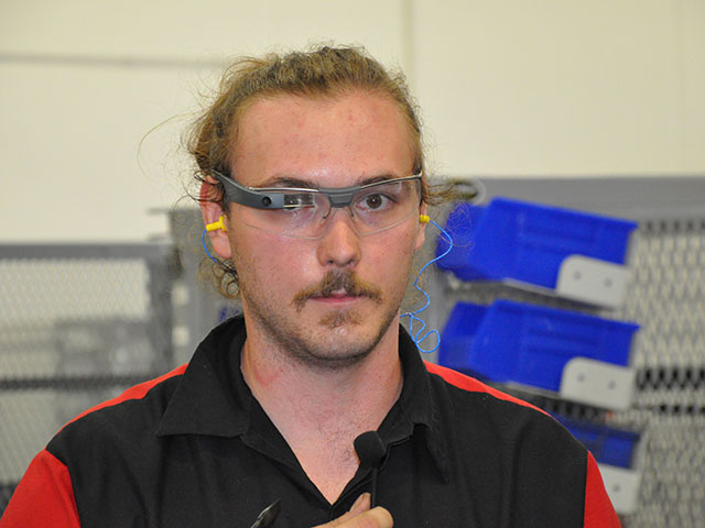 Employees at AGCO&#039;s Jackson, Minnesota, assembly plant use Google Glass to make operations run more efficiently. (DTN photo by Russ Quinn)